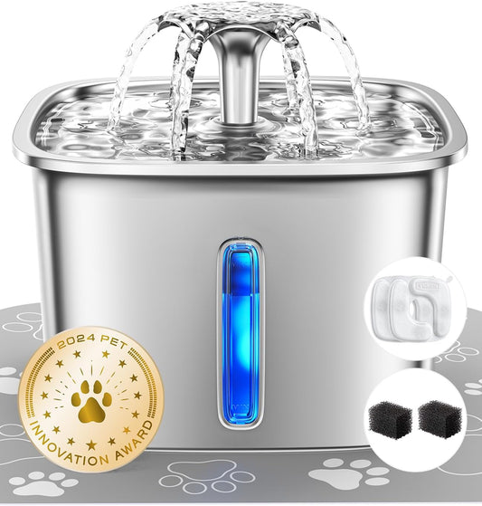 Stainless Steel Pet Fountain (2.2L) + 8 Filter Bundle
