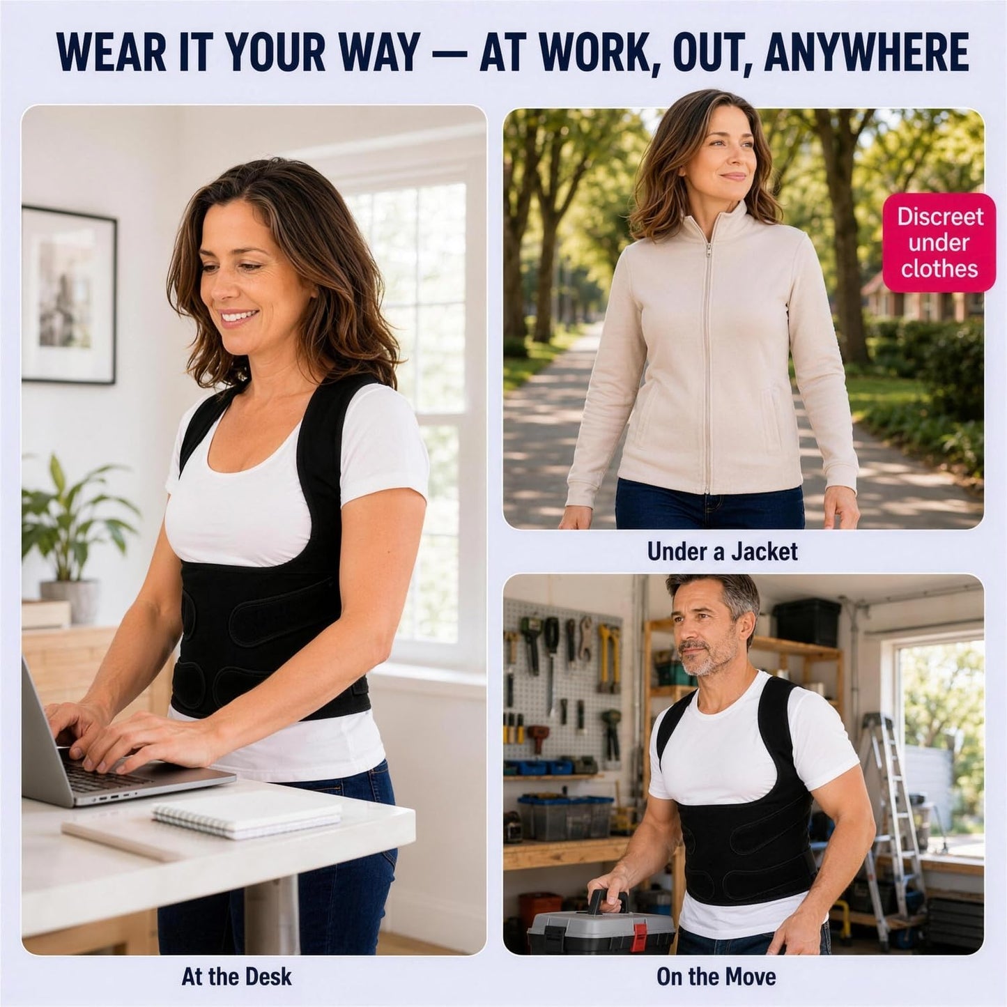 Breathable back support brace adjustable straps fit detail