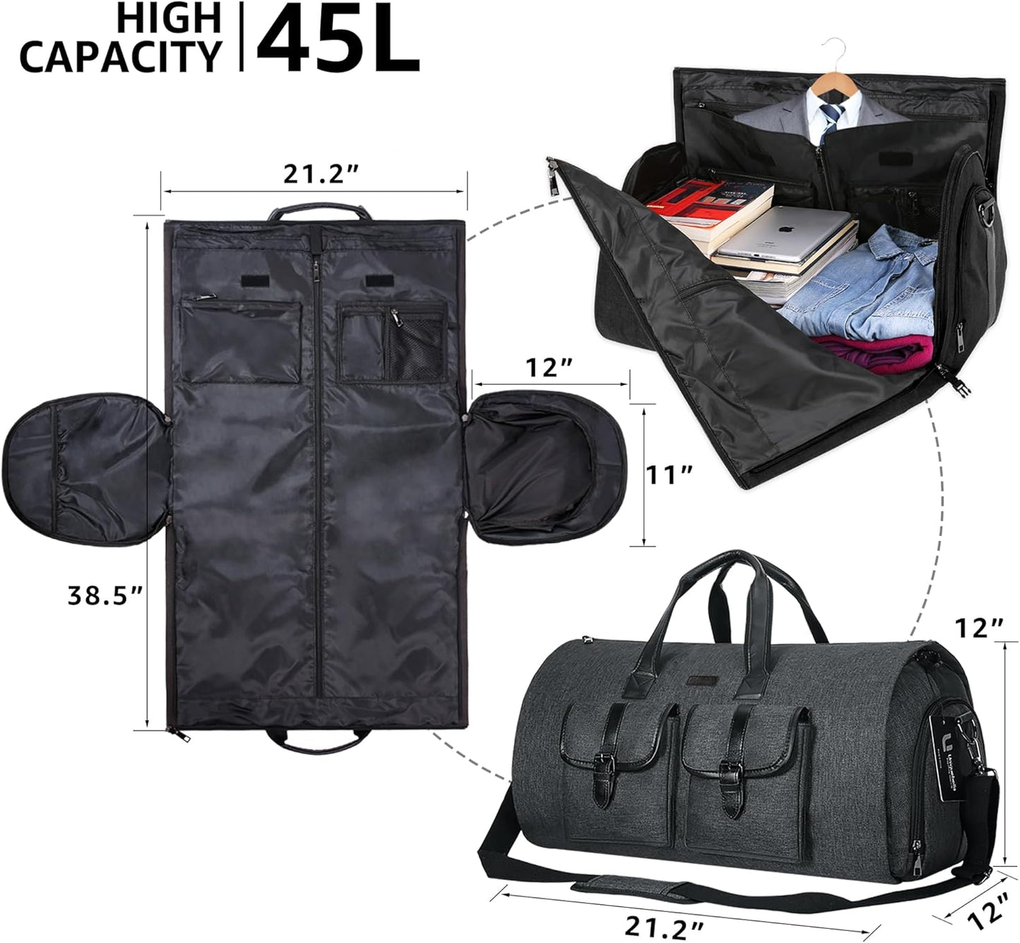 2-in-1 Convertible Garment Duffle Bag – Travel & Gym