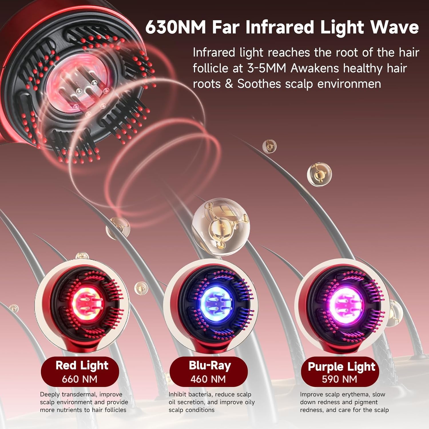 3-in-1 Scalp Massager & Hair Oil Applicator with Red Light Therapy