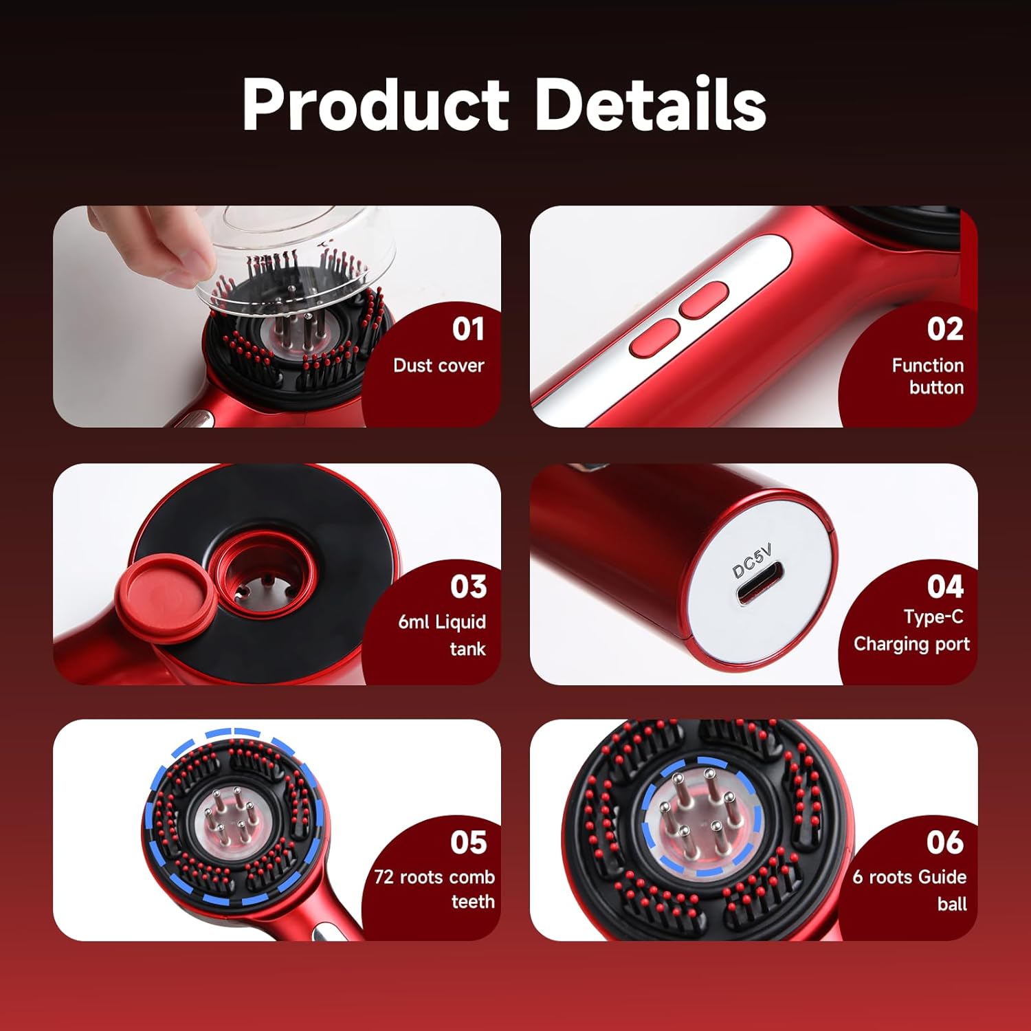 3-in-1 Scalp Massager & Hair Oil Applicator with Red Light Therapy