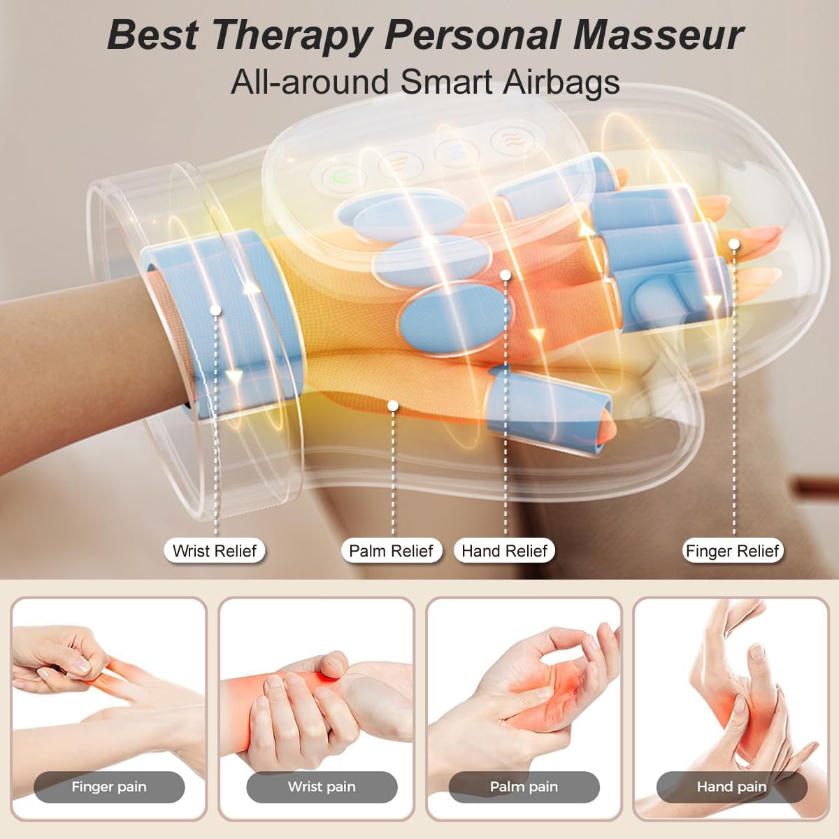 Hand Massager with Heat and Compression for Arthritis Carpal Tunnel Relief | Cordless | 6 Levels 3 Modes | Gift for Women Men