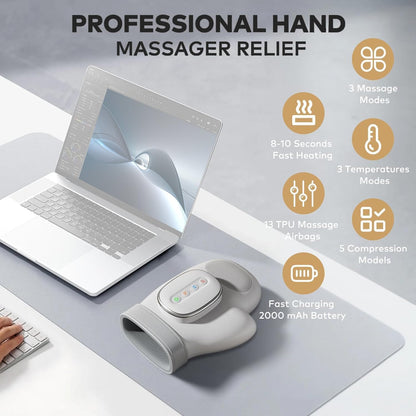 Hand Massager with Heat and Compression for Arthritis Carpal Tunnel Relief | Cordless | 6 Levels 3 Modes | Gift for Women Men