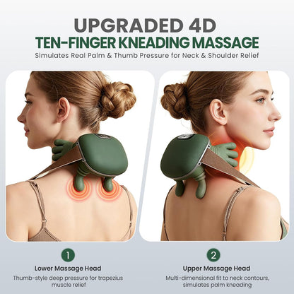 Using the heated neck and shoulder massager while relaxing at home