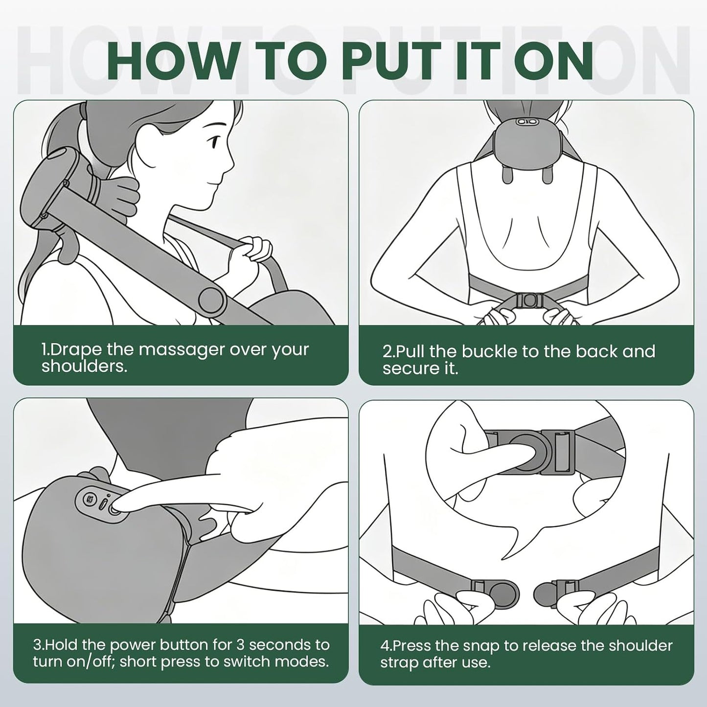 Heated neck and shoulder massager design and material detail