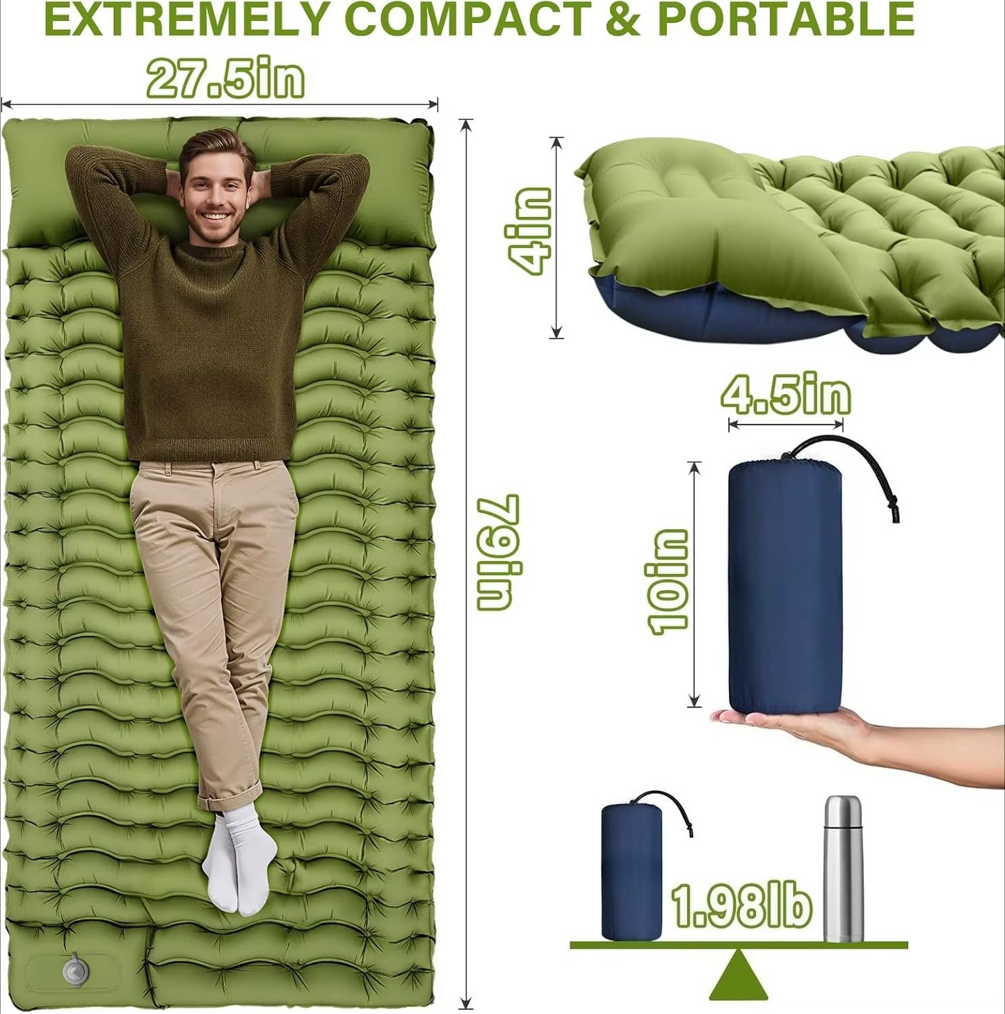 Inflatable Camping Sleeping Pad with Built-in Pump