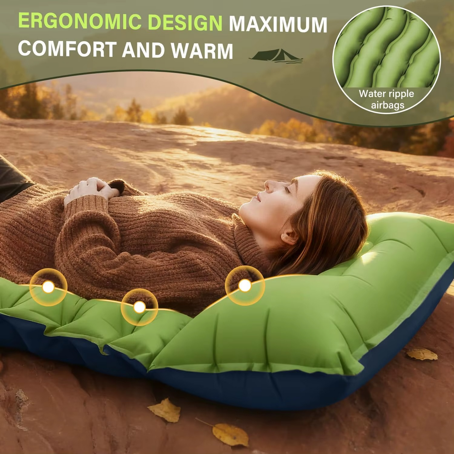 Inflatable Camping Sleeping Pad with Built-in Pump
