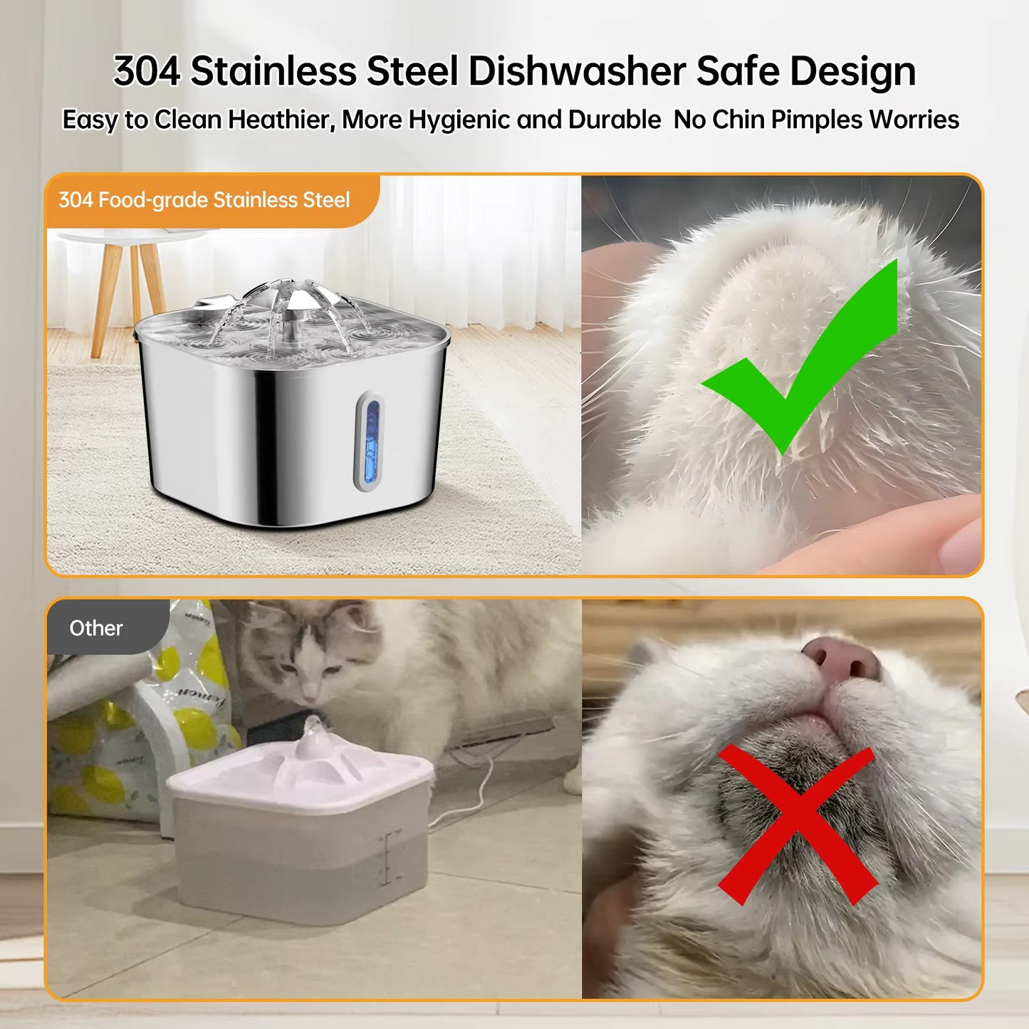 Stainless Steel Pet Fountain (2.2L) + 8 Filter Bundle