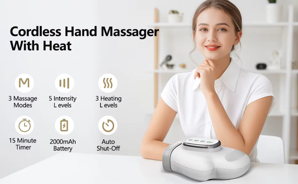 Hand Massager with Heat and Compression for Arthritis Carpal Tunnel Relief | Cordless | 6 Levels 3 Modes | Gift for Women Men