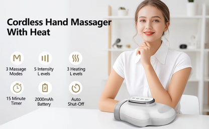 Hand Massager with Heat and Compression for Arthritis Carpal Tunnel Relief | Cordless | 6 Levels 3 Modes | Gift for Women Men