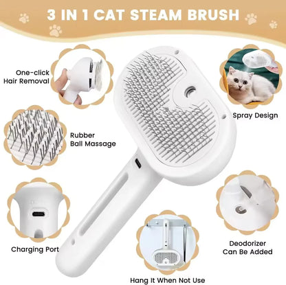3-in-1 Pet Steam Grooming Brush