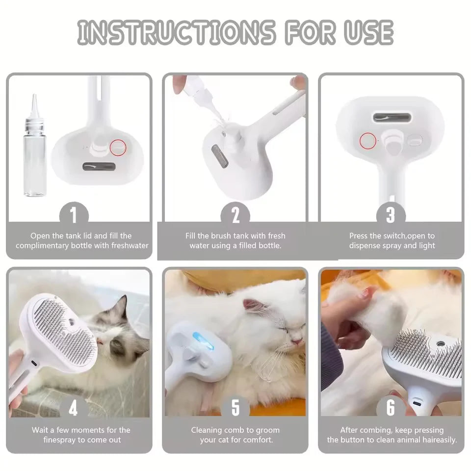 3-in-1 Pet Steam Grooming Brush