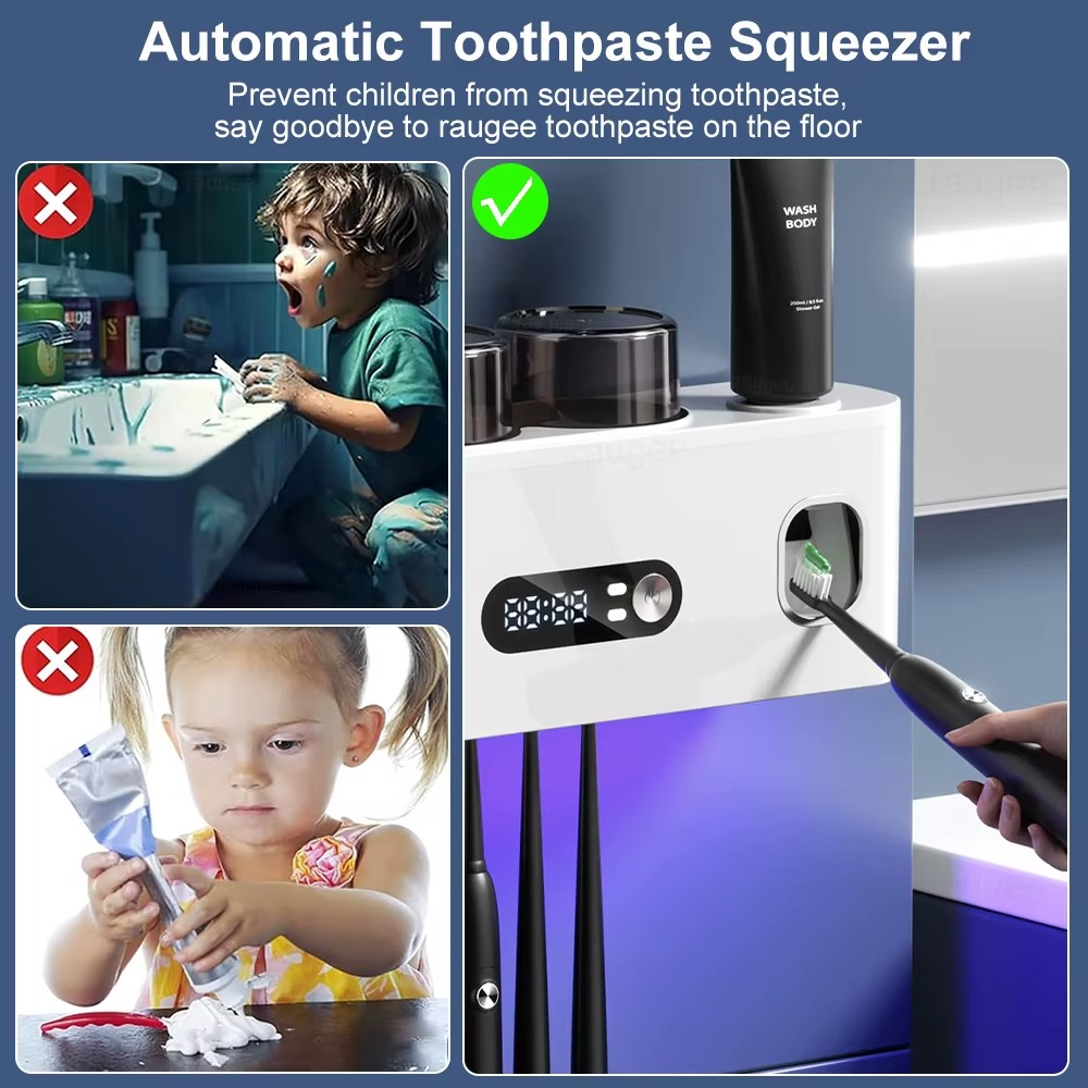 Smart UV Toothbrush Sterilizer & Dryer with Auto Dispenser